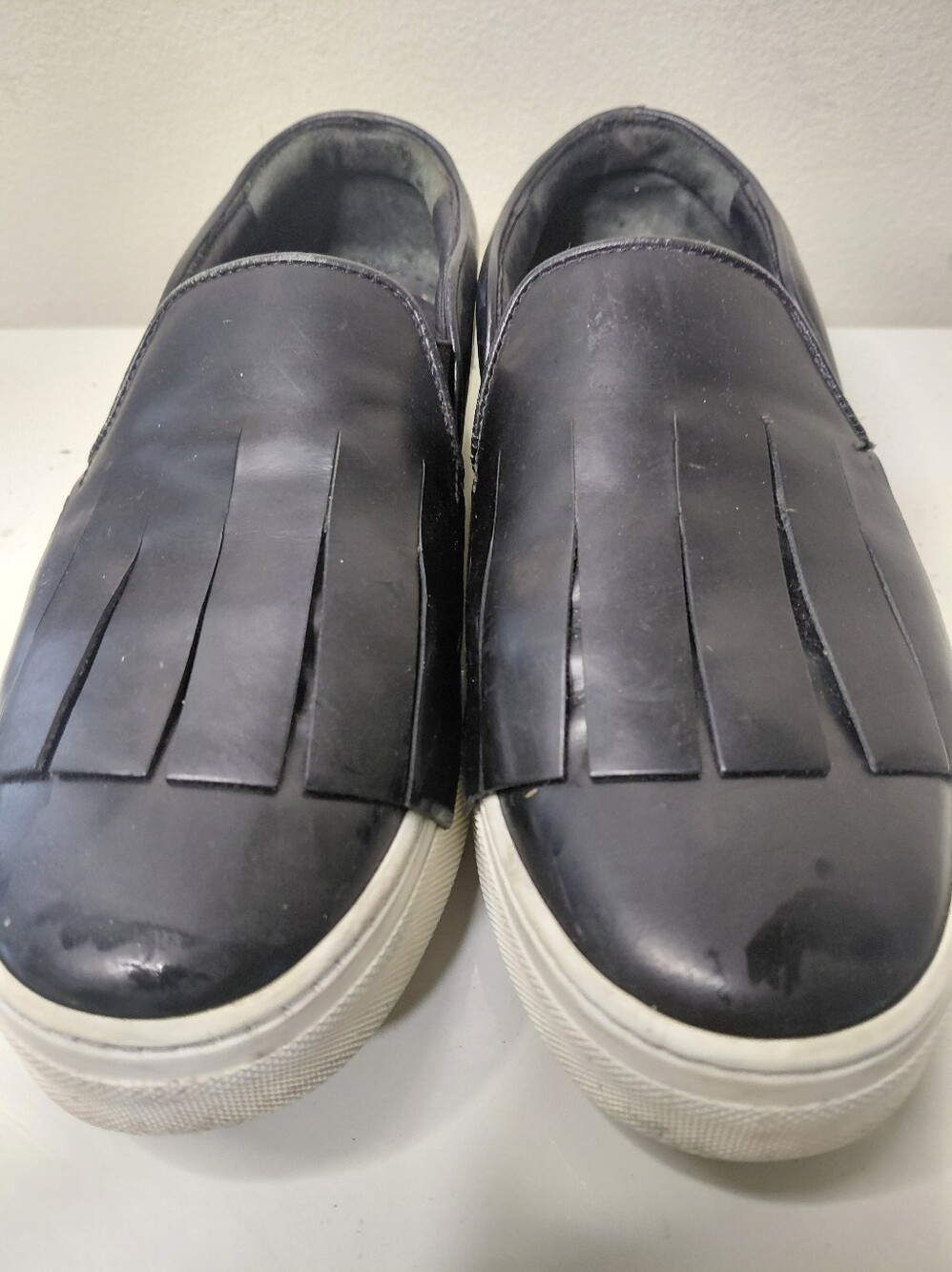 Celine Black Leather Slip-On Sneakers with Kiltie Fringe Detail Size 6 - Picture 3 of 10